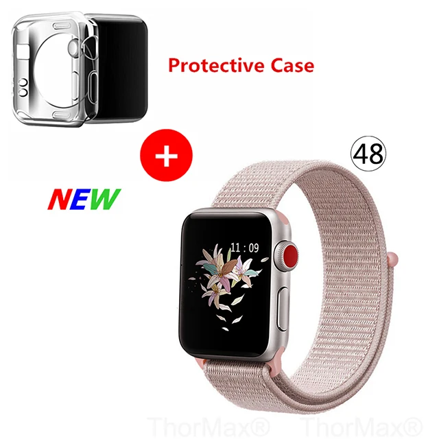 Нейлоновый спортивный бесшовный ремешок для наручных часов iwatch, 4 цвета, в полоску, легкий мягкий сплетенный ремешок для наручных часов Apple Watch 4 серии 3/2/1 38 мм 42 мм 40 мм 44 мм - Цвет ремешка: 48-Rose Pink