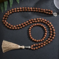 8mm natural sandstone beaded japamala necklace meditation yoga spiritual healing jewelry 108 mala rosary tibetan tassel pendant