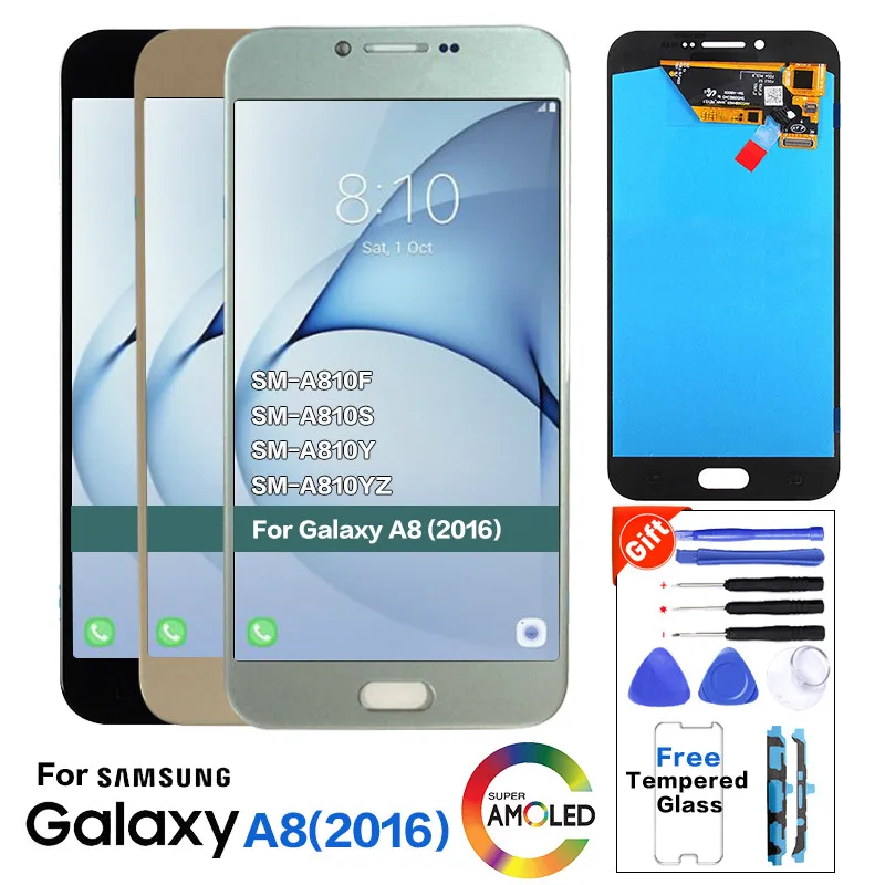 100% протестированный ЖК дисплей + сенсорный экран для Samsung Galaxy A8 2016 A810 A810F A810U с