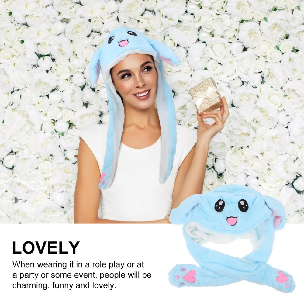 

1Pc Comfortable Plush Hat with Moving Ears Glowing Cartoon Bunny Hat (Blue)