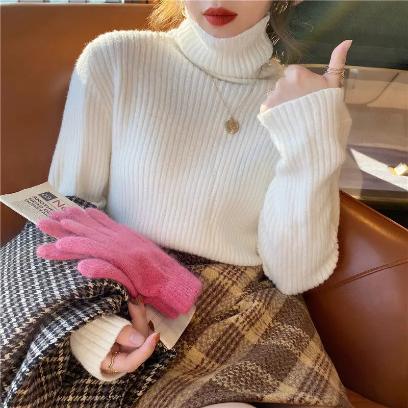 

High Necked Sweater Women Autumn Winter Korean Version With Backing Inside 2021 New Versatile Foreign Style Loose Outer Sweater
