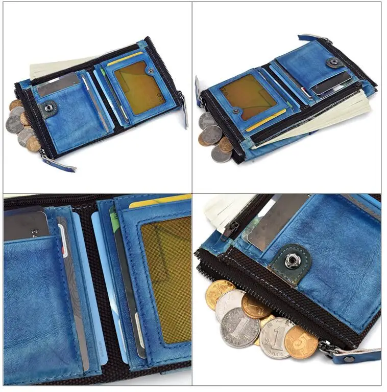 CHSANATO Анти Rfid держатель для карт Чехол для мужчин коровья кожа бумажник мужской двойной молнии портмоне водительские права Обложка