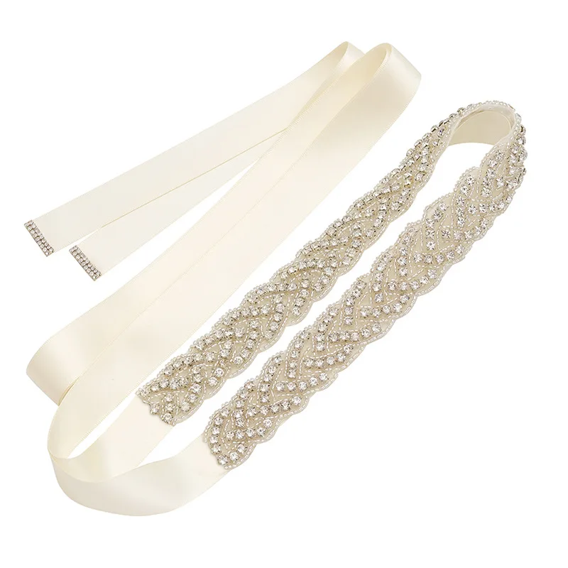

Fashion Women's Waist Chain Wedding Dress Belt Accessories Pearl Rhinestone Woven