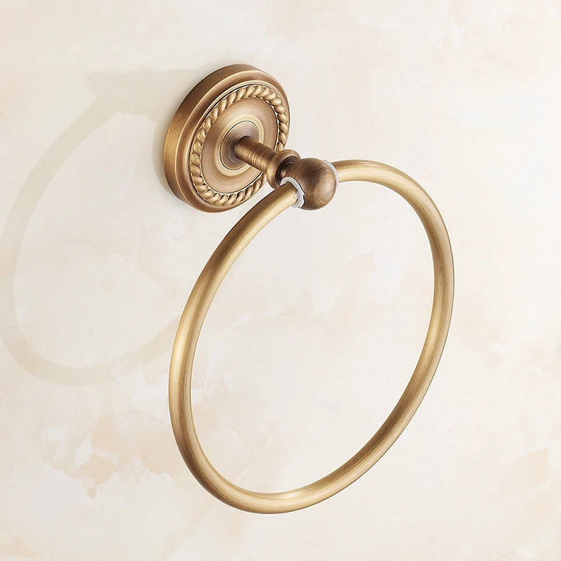 

Brass Bathroom Bath Towel Ring Unique Round Antique European Style Simply Brushed Balcony Hardware Hanging Free Shipping