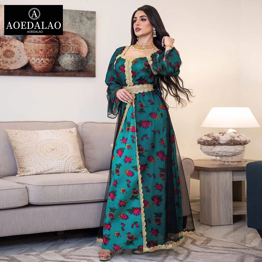 Вышивка Jalabiya сетки индийское платье мусульманское Abaya Eid Мубарак Дубай Турецкий