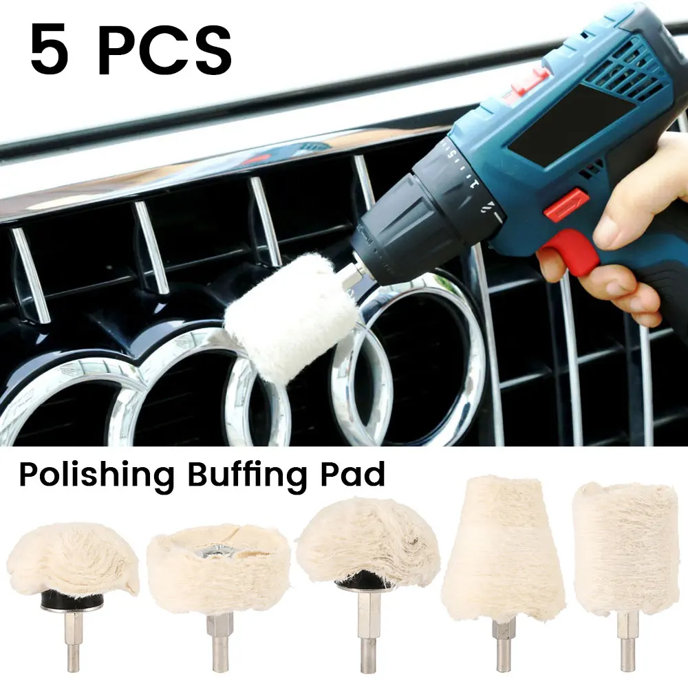 

5PCS Car Polishing Cone Buffing cloth wheel Pad Auto Waxing Wool Polishing Disc Hub Beauty Cleaning Tool For Polisher Adapter