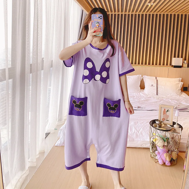 

Summer pajama women's jumpsuit pyjamas cotton plus code cartoon cute simple anti-walking light can wear home clothes outside