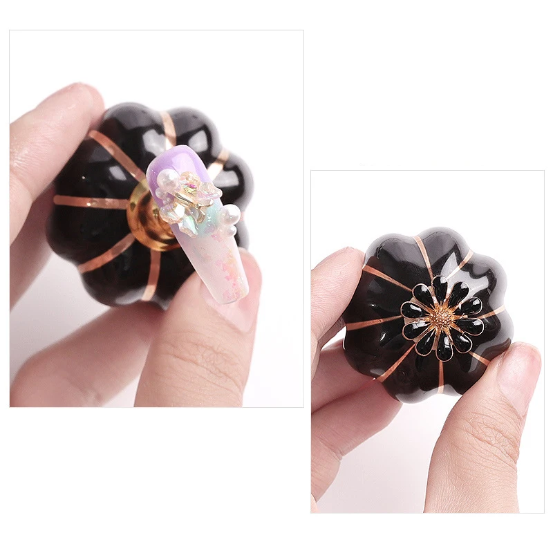 

Pumpkin Design Nail Art Stand Magnetic Nail Holder + 6 Tips Alloy False Nail Tip Display Organizer Salon DIY Manicure Tools