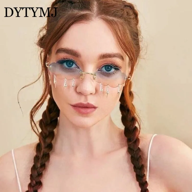 

DYTYMJ Vintage Rimless Sunglasses Women 2022 Steampunk Sunglasses Men Frameless Glasses Lightning Pendant Shades UV400 Oculos