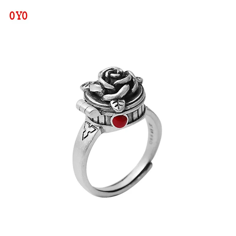 

s925 silver jewelry gawu box ring Thai silver distressed open women's