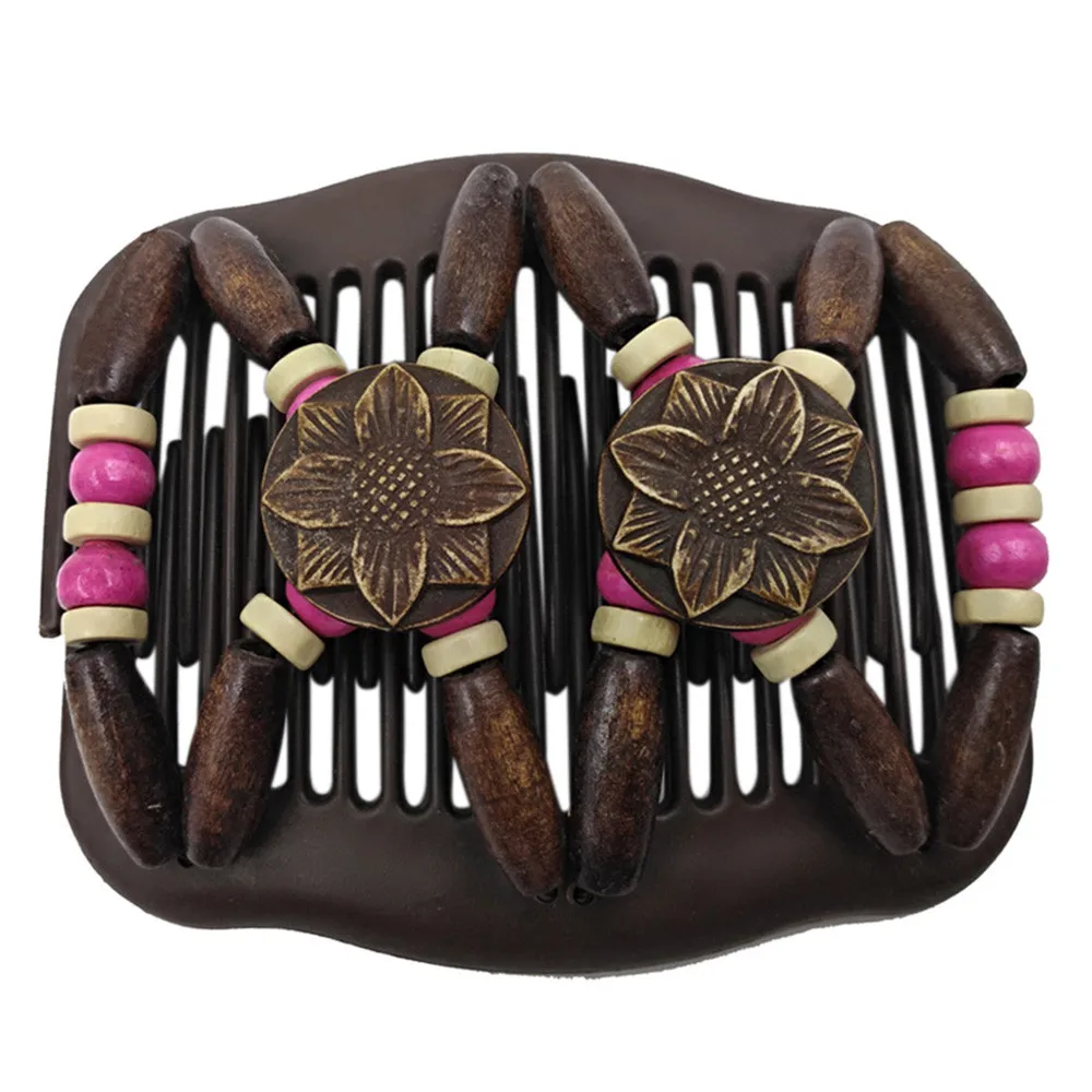 Заколка для волос из деревянных бусин расческа фиолетового золота двойная