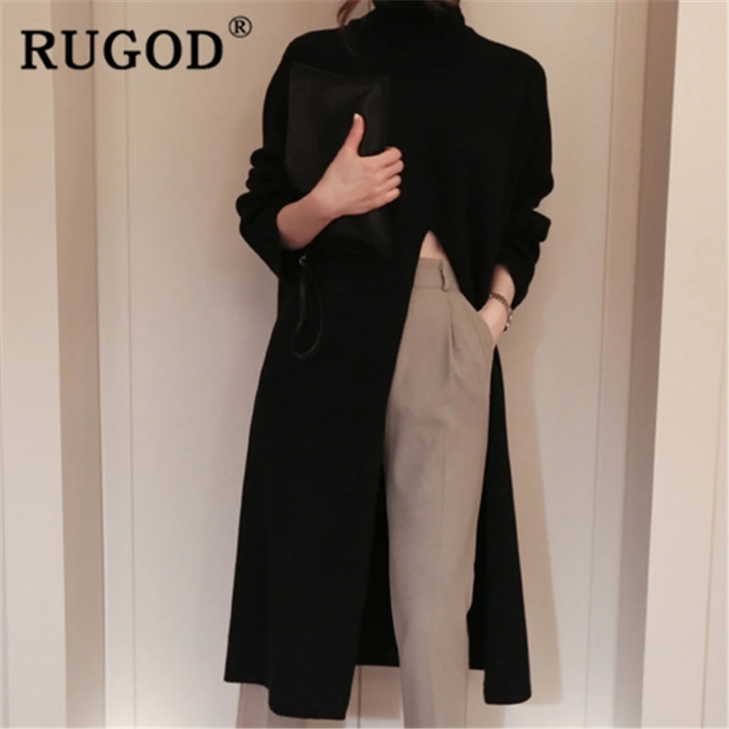 

Vintage Woman's Turtleneck Jersey Dress 2020 Korean Split Long Sleeve Oversized Mid-Calf Knit Vestidos All Match Knitwear YYQX05