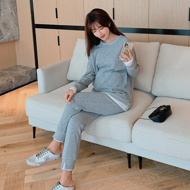 8330 # Осенняя хлопковая одежда для беременных костюмы спортивные повседневные