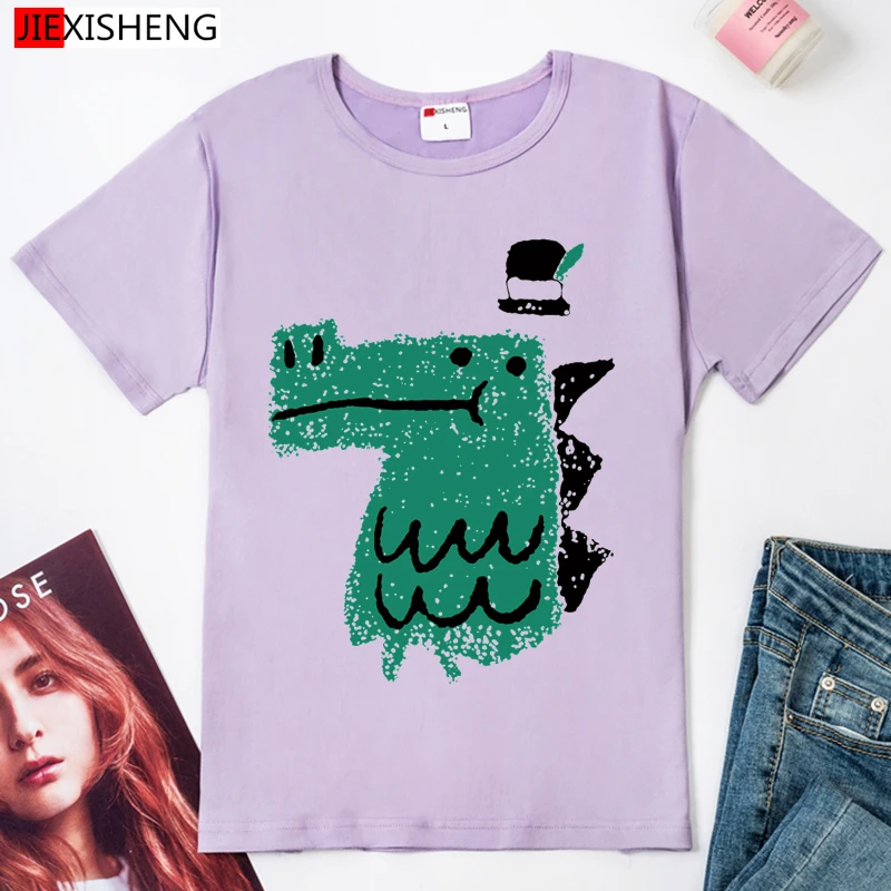 2020 летняя футболка для девочек Забавный мультяшный принт размера плюс с коротким