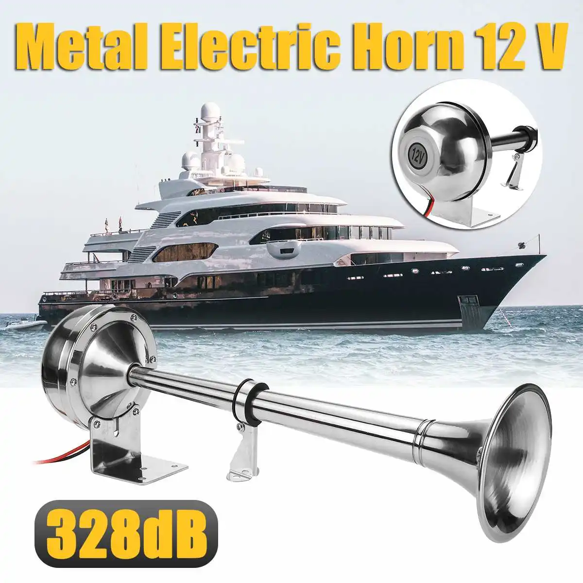 

328DB 12V Super Loud Universal Air Horn Single Trumpet Chrome Compressor For Car Truck Boat Motorcycle