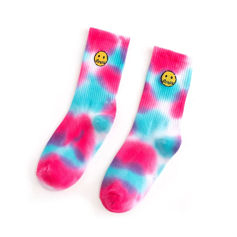 

Street Fashion Cotton Adult Middle Calf Crew Socks Harajuku Tie-dyed Unisex Cool Smile Face HipHop Skateboard Casual Hipster Sox