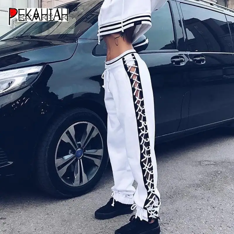 Осенние шаровары со шнуровкой по бокам женские брюки карго с высокой талией