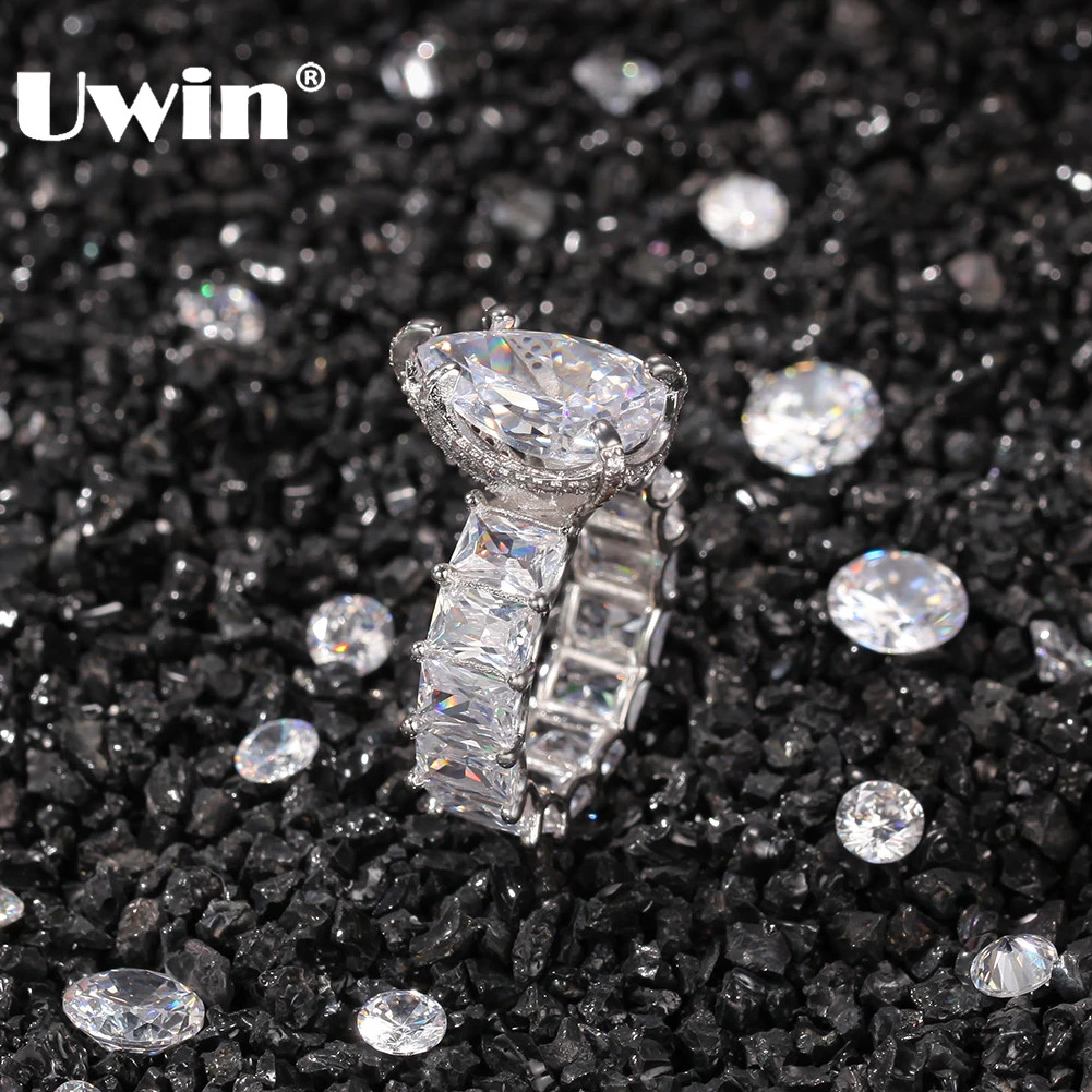 

UWIN Top Large Iced Out Baguette Ring Gold/White Gold Color 7mm Square CZ 1 Row Fashion Men And Women Gift Rings Hiphop Jewelry