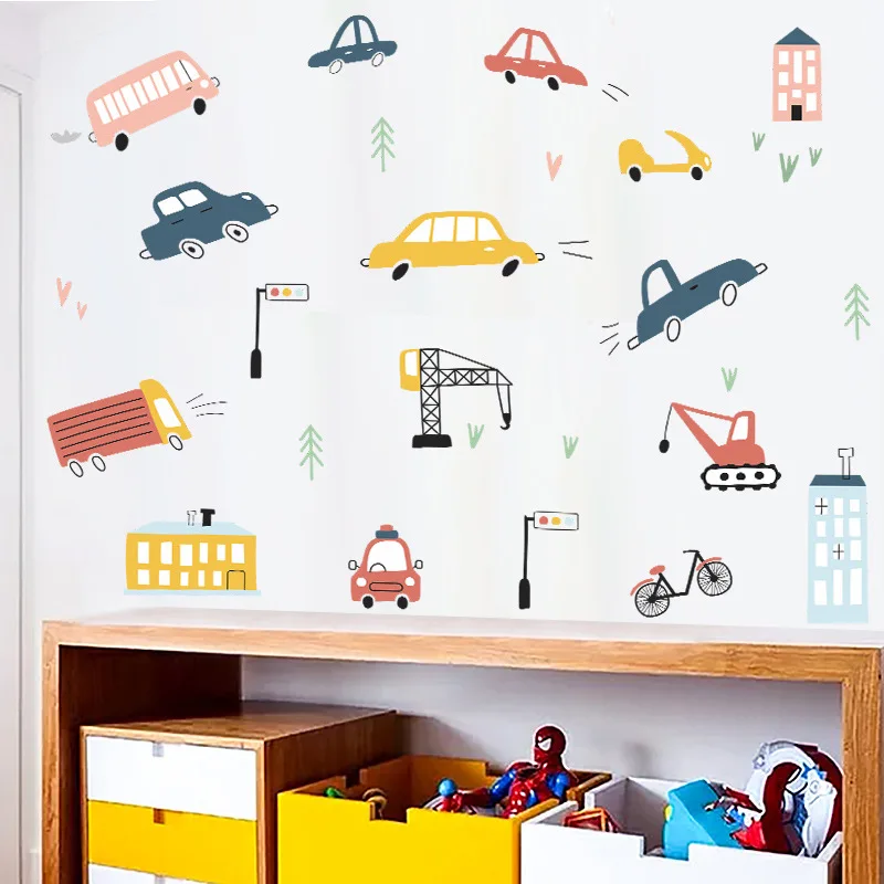 Мультяшные автомобили настенные наклейки для детской комнаты спальни гостиной
