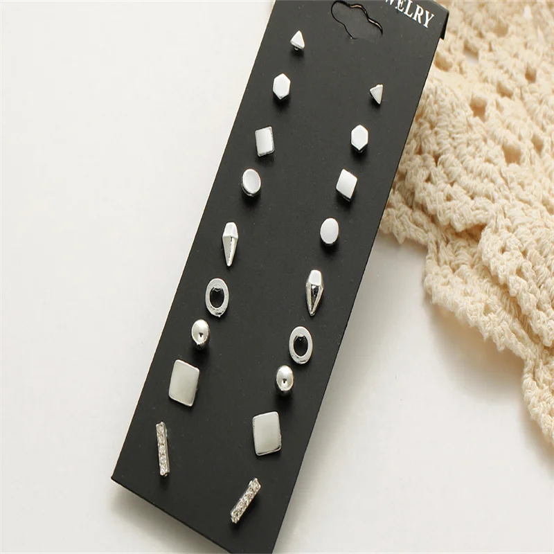 

Серьги-гвоздики в стиле панк диаметром 9 шт., смешанные стили, геометрические серьги, комбинированные металлические ювелирные аксессуары