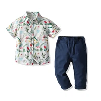 2021 new boys suit for birthday pure cotton boys shirt and shorts set printing top and short pants suit formal children clothes