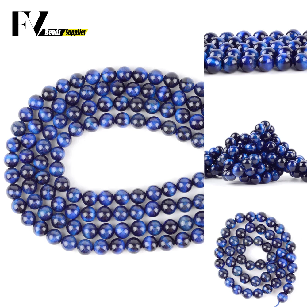 

Wholesale 4-12mm Natural Blue Eiger Eye Stone Loose Spacer Round Beads For Jewelry Making DIY Bracelets Necklace Needlework 15”