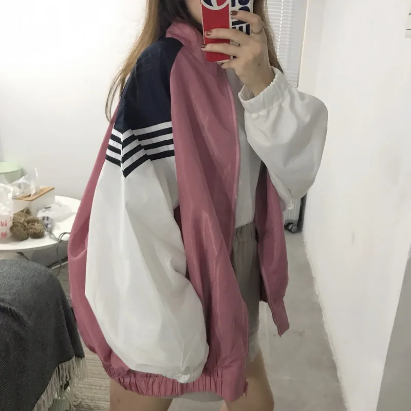 

2021 new women's casual spring fashion jacket punk college Harajuku zipper loose large size thin baseball long sleeve jacket