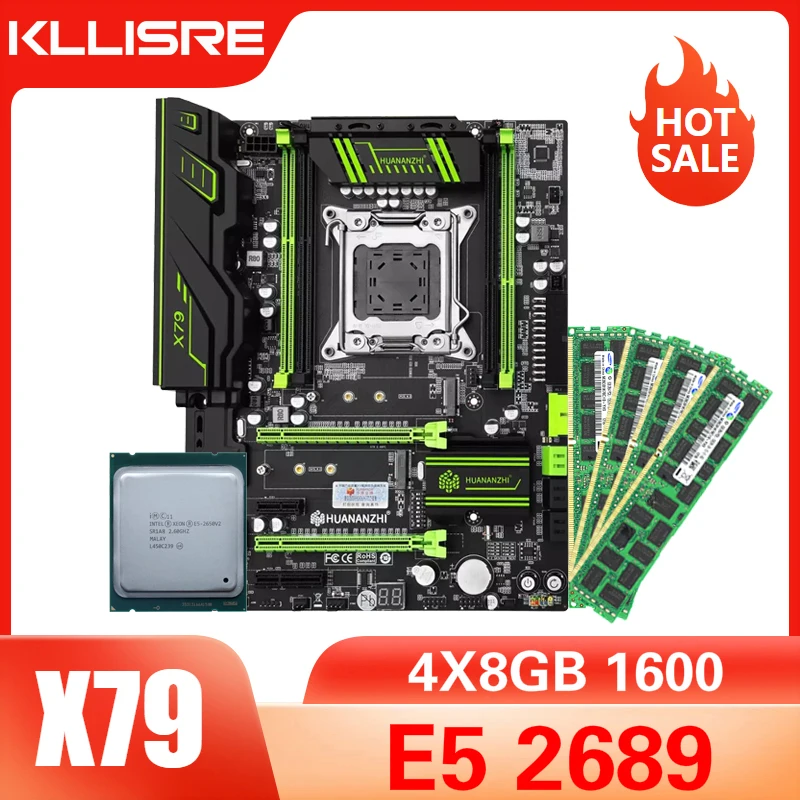 Комплект материнской платы HUANANZHI X79 комплект Xeon LGA 2011 E5 2689 4x8 ГБ = 32 Гб 1600 МГц DDR3