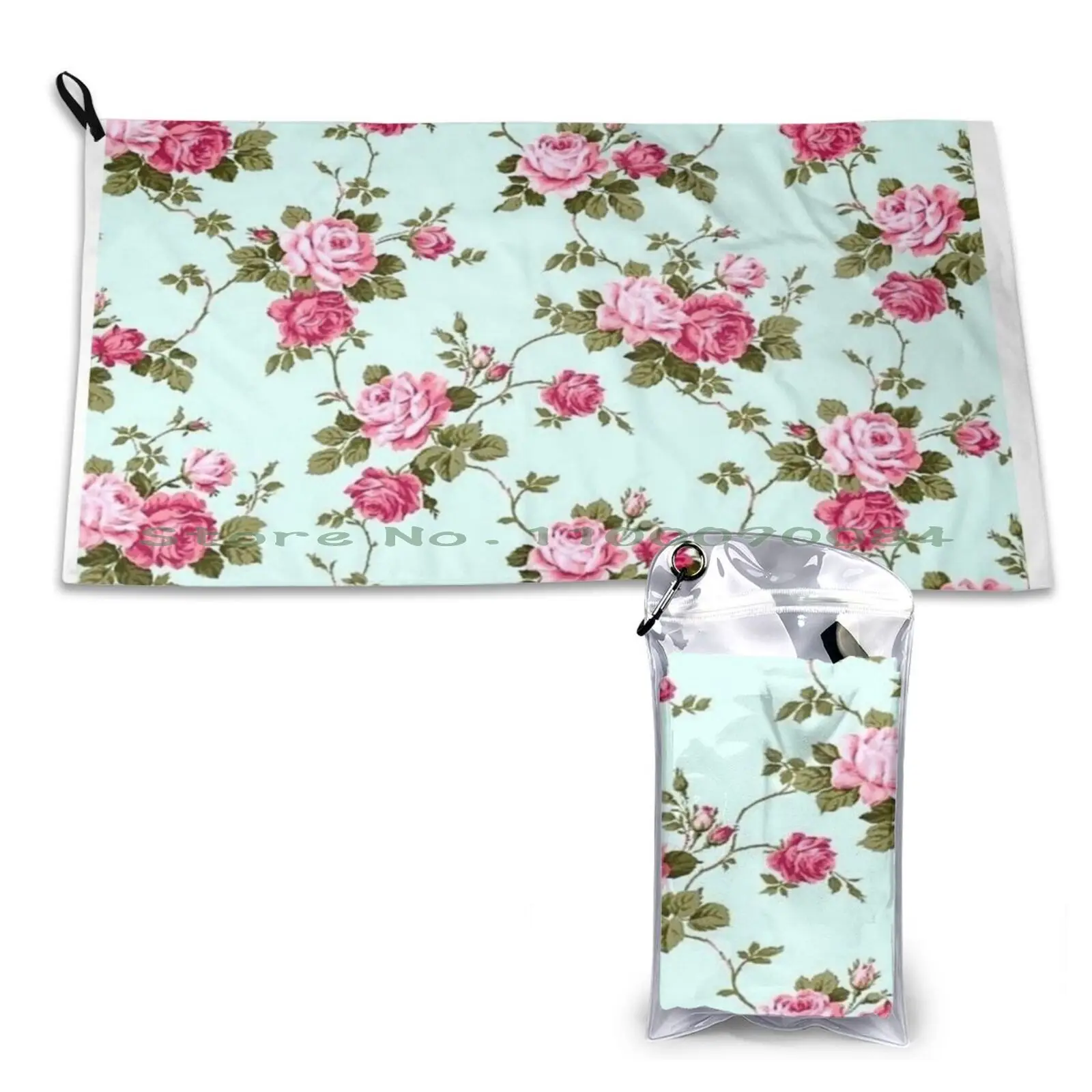 Gym Sports Bath Portable Pattern Pretty Vintag Pink Girly Roses Shabby Chic Cute Kitsch Nature Repeat