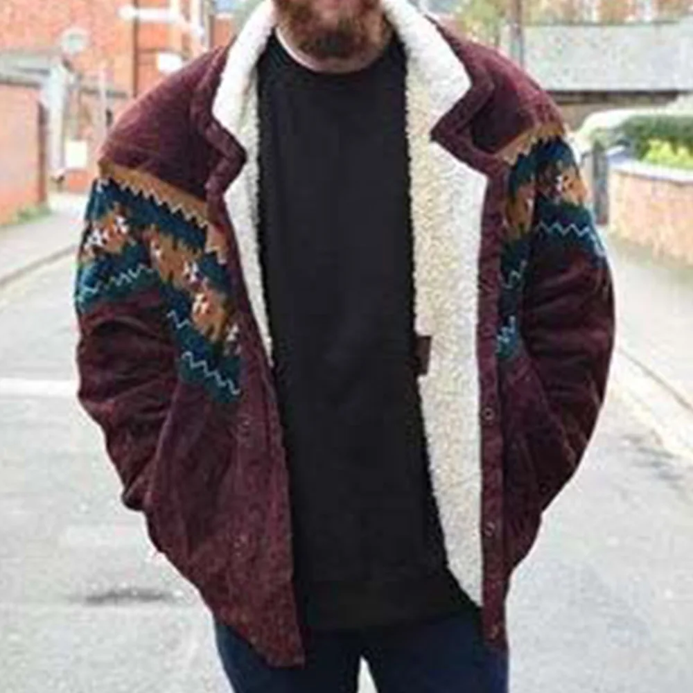 

Куртка мужская зимняя с флисовой подкладкой, утепленная теплая куртка с отложным воротником, с карманами, в стиле пэчворк, цвет бордовый, мо...