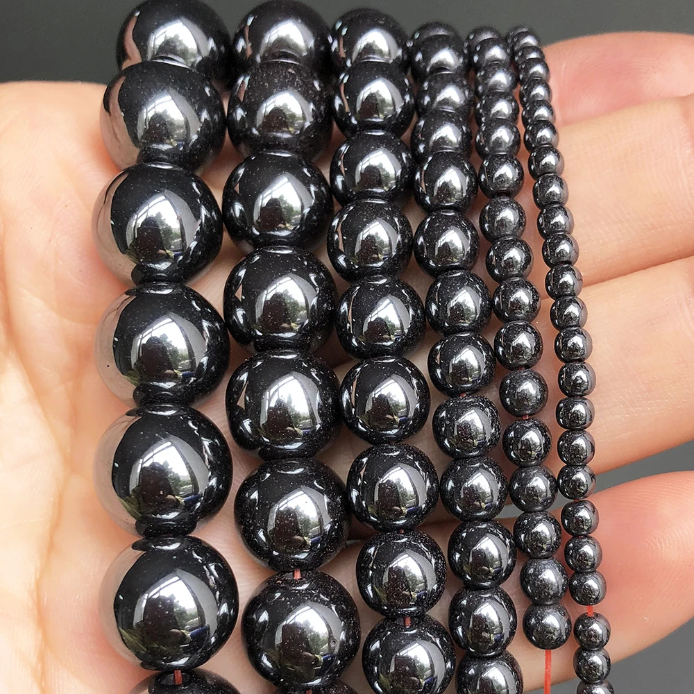 Perles rondes et amples en pierre hématite noire naturelle pour bricolage  fabrication de bijoux