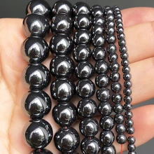 Natural Black Hematite Stone Round Loose Spacer Beads For DIY Jewelry Making Bracelet Earring Accessories 15'' 2 3 4 6 8 10 12mm