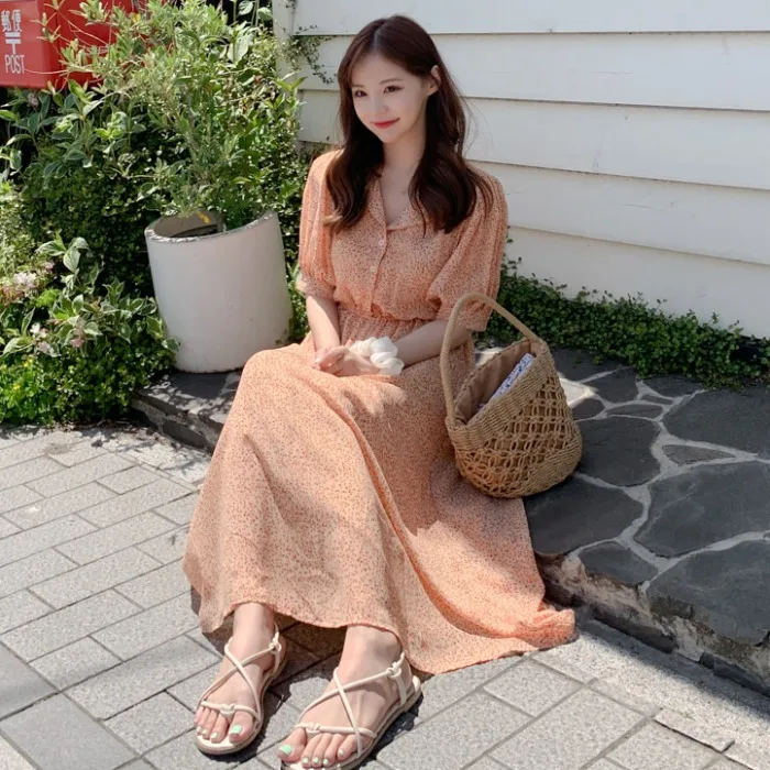 Романтичное цветочное шифоновое платье французских меньшинств женское Шикарное