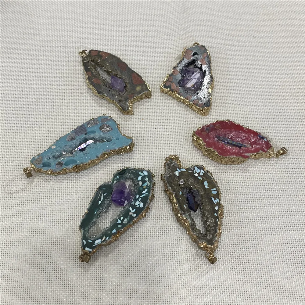 

Natural Stone Crystal Pendant Charm Resin Necklace Pendant for Handmade DIY Necklace Bracelet Jewelry Making Accessories