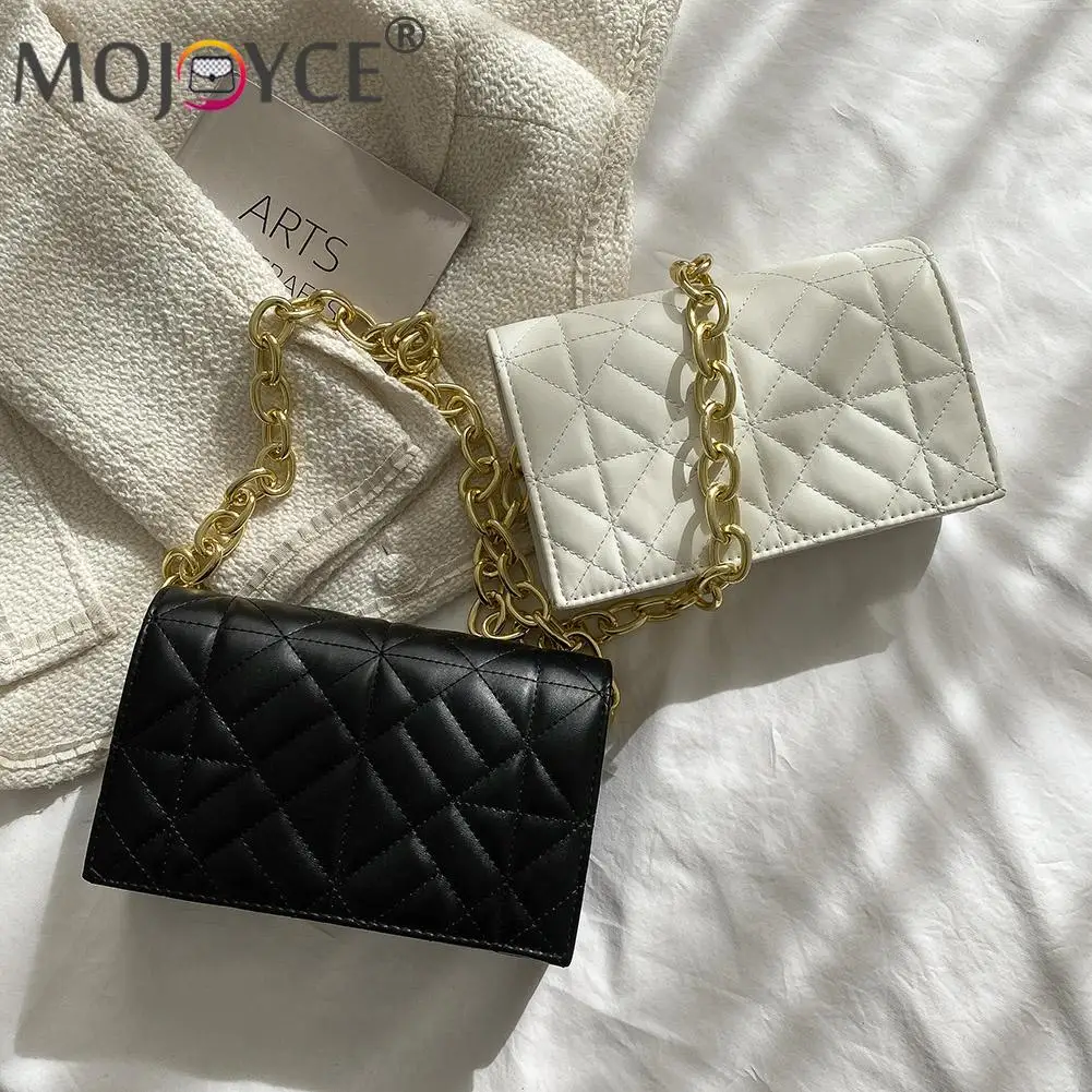 

Модная Женская Толстая сумка через плечо из искусственной кожи с акриловой цепочкой, роскошная однотонная сумка с вышивкой из ниток, стеган...