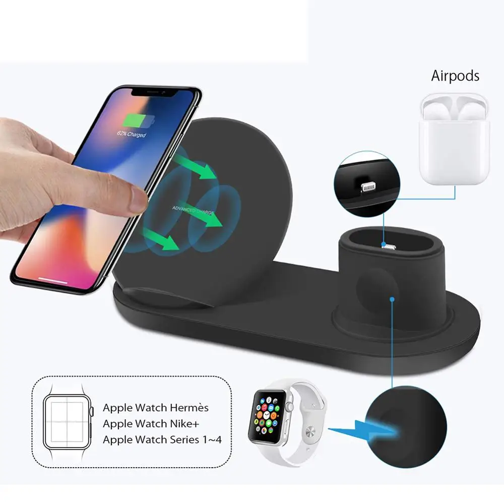 Быстрое беспроводное зарядное устройство 3 в 1 держатель подставка для iPhone Apple Watch