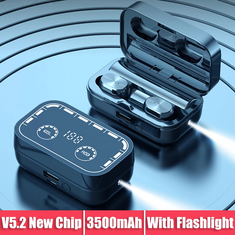 

TWS Bluetooth-совместимые беспроводные наушники 5.2, 3500 мАч, зеркальная зарядная коробка, 9D стерео Спортивная фотогарнитура с микрофоном