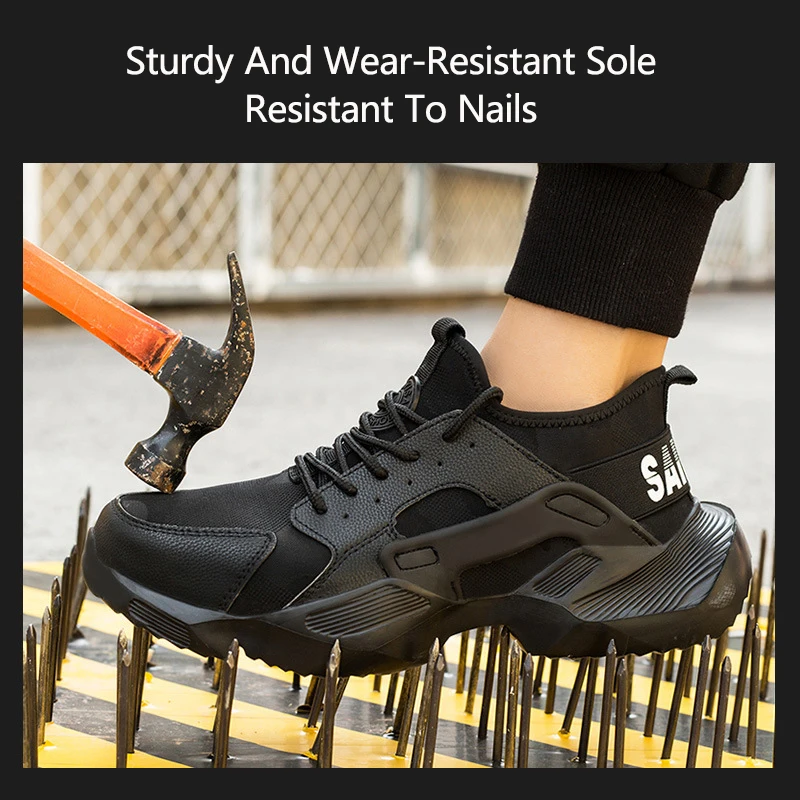 

Black Safety Labor Work Boots Women Men's Sneaker Mesh Running Shoes Anti-Smashing Anti-Puncture Proof Thick Sole Casual Shoes