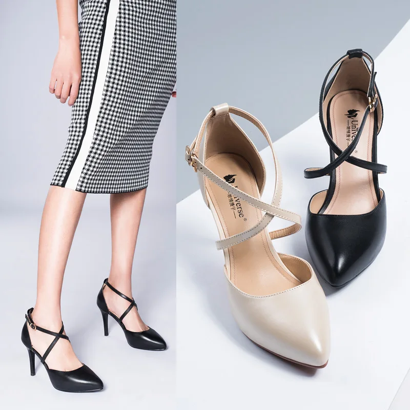 Туфли лодочки женские из натуральной кожи на очень высоком каблуке с острым