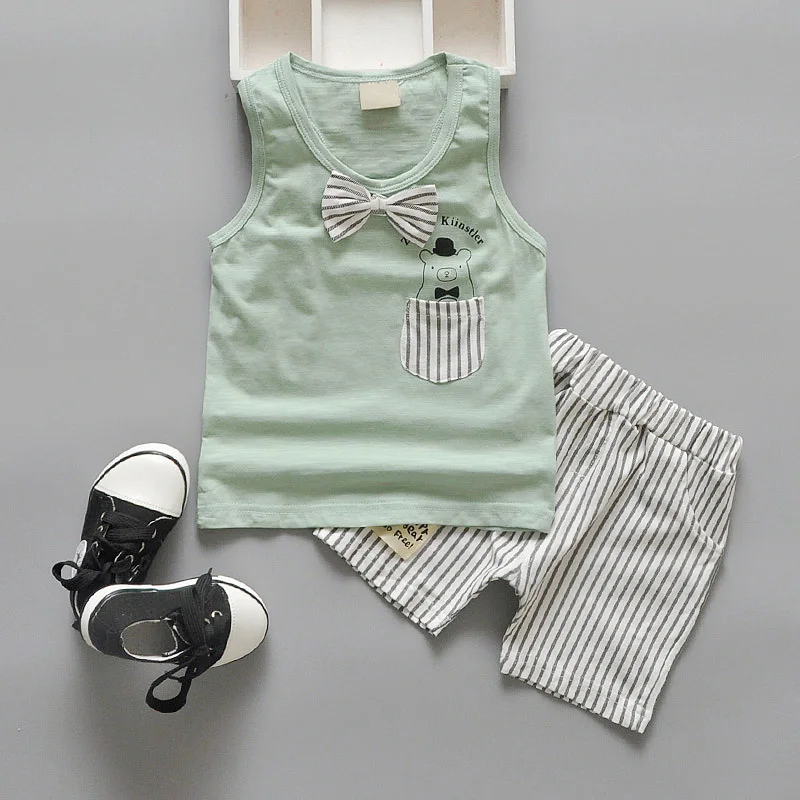 Детская одежда летний комплект одежды для маленьких мальчиков майка + джинсовые