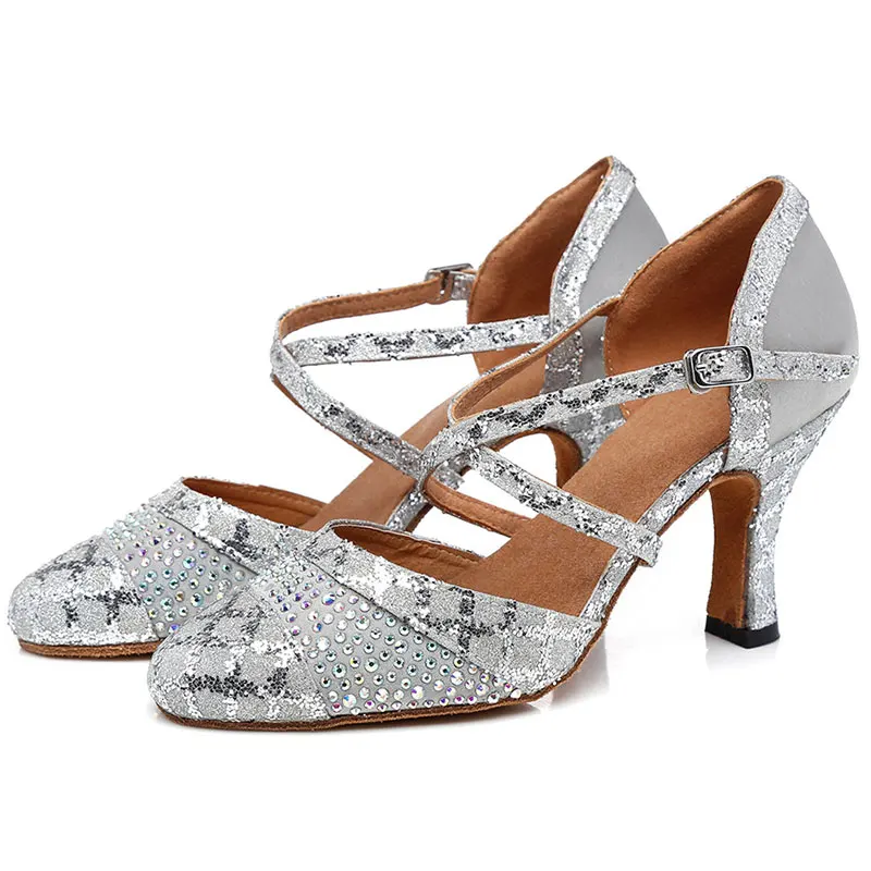 HROYL Women Latin dance shoes Female Girl Ladies tango Ballroom sandal salsa samba PU+Synthesis  Sexy Party Heeled 4.5-10CM
