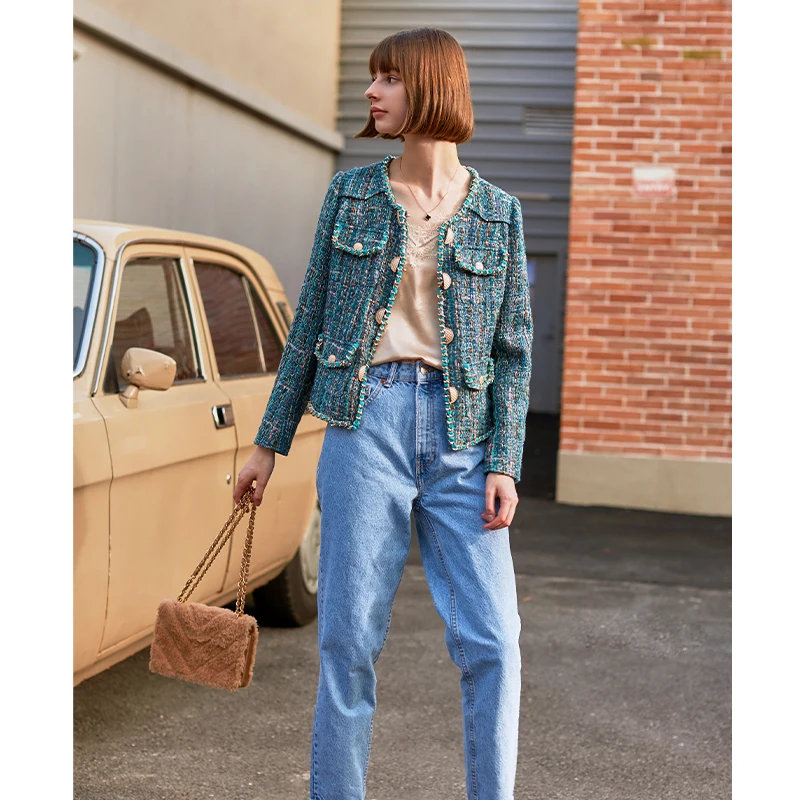 AEL dark green Tweed jacket woman hight quality Double Breasted short Jacket Coat spring autumn new | Женская одежда