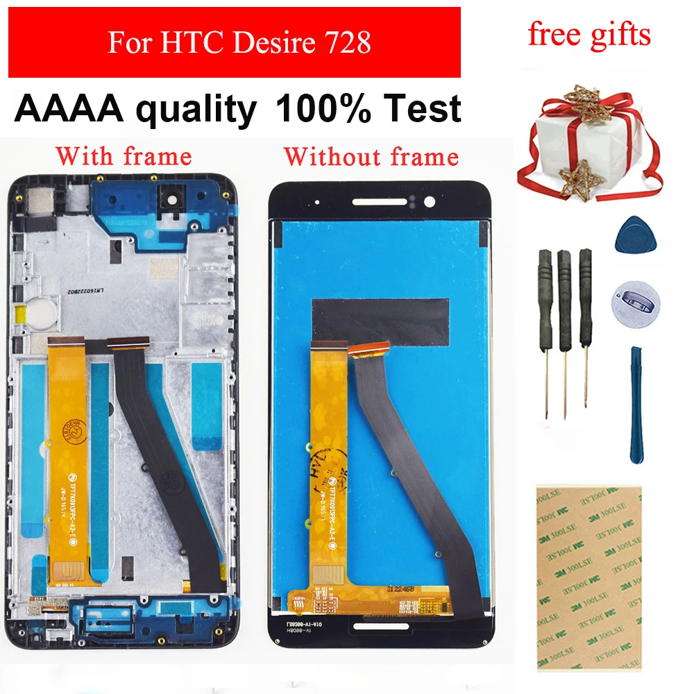 100% тест для htc Desire 728 728G 728w сенсорный экран дигитайзер панель сенсор + ЖК-дисплей