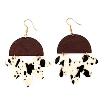 2021 popular women gold dot semicircle wood leopard cow print leather earrings for women wooden jewelry geometric dangle earring