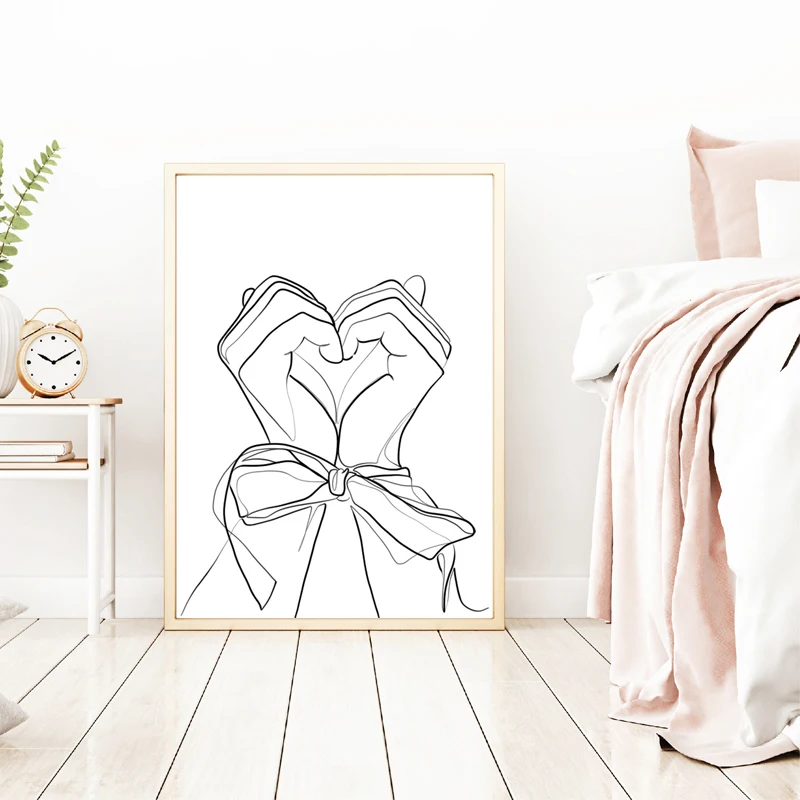 Holding Hands One Line Drawing Art Canvas Print Romantic Poster Couple Gifts Abstract Painting Picture Bedroom Wall Decor | Дом и сад