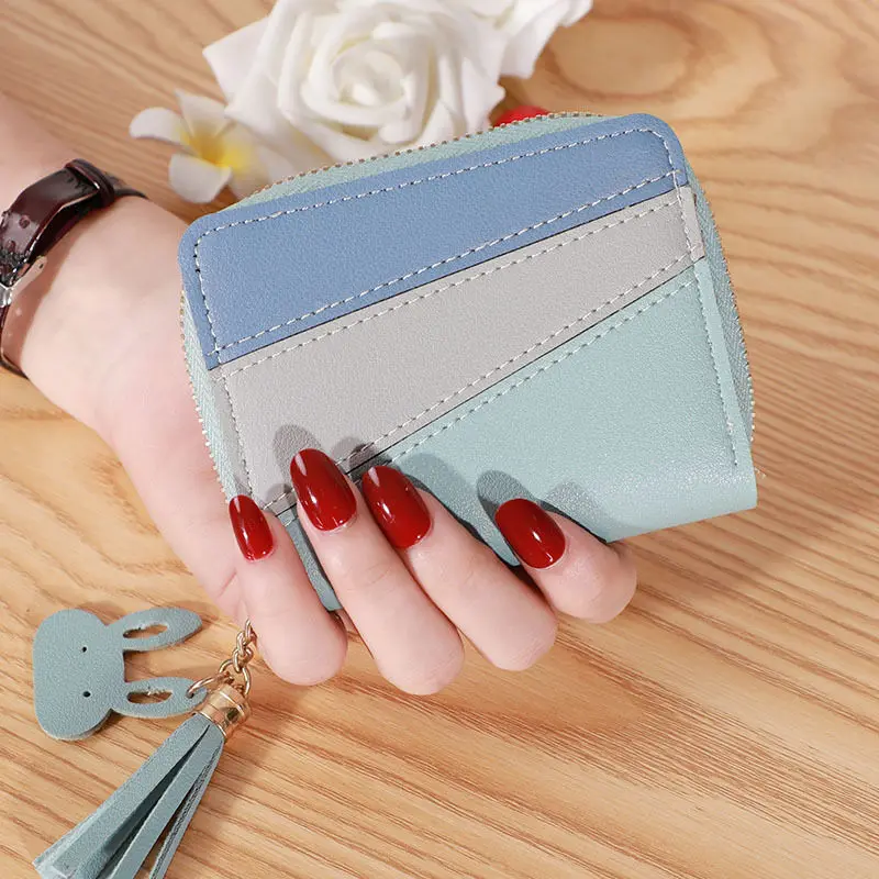 

Hot Sale Korean Wallet Female Short Simple Korean Multi-color Stitching Zipper Student Card Bag Coin Purse