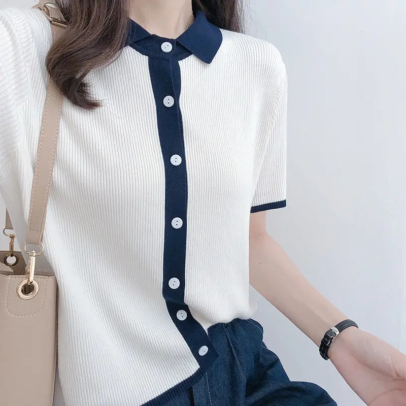 

Western style sweater cardigan 2021 spring and autumn shirt female polo shirt T-shirt early autumn top short sleeve/long sleeve