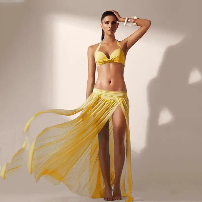 Модная женская юбка бикини карамельных цветов прозрачная с высокой талией макси