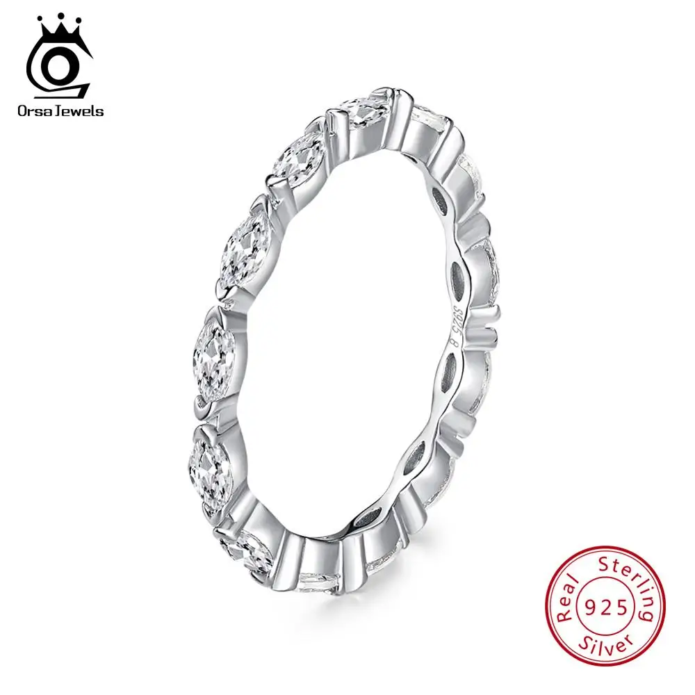 ORSA JEWELS, 925 пробы, серебряные кольца для женщин, классические, круглые, полностью проложенные, AAA кубический циркон, обручальное кольцо для девочек SR63 - Цвет камня: SR70