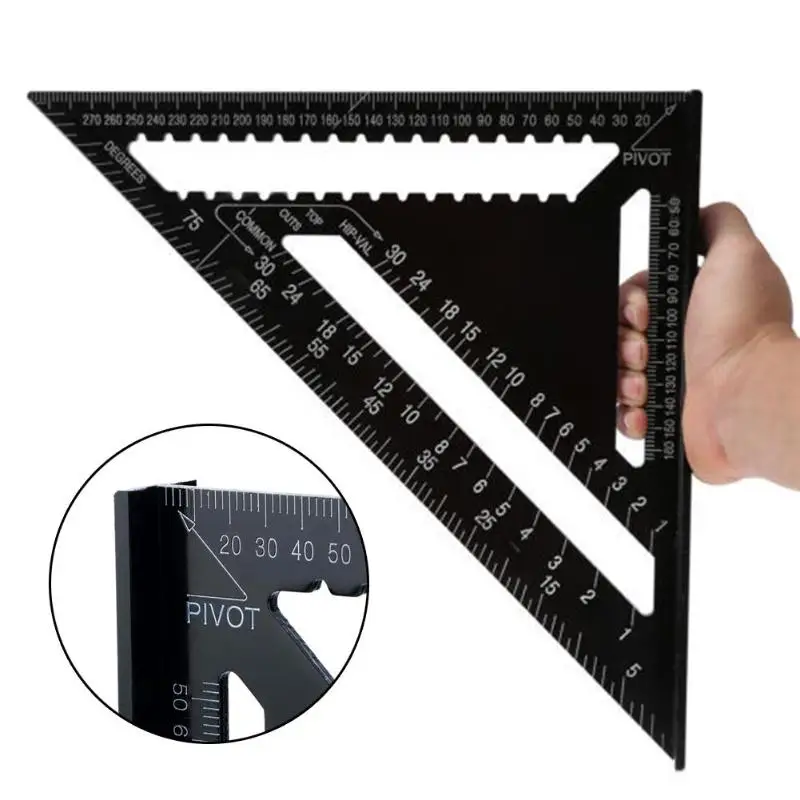 

7/12 inch Metric Aluminum Alloy Triangle Angle Ruler Protractor Woodworking Measurement Tool 30cm Quick Read Square Layout Gauge